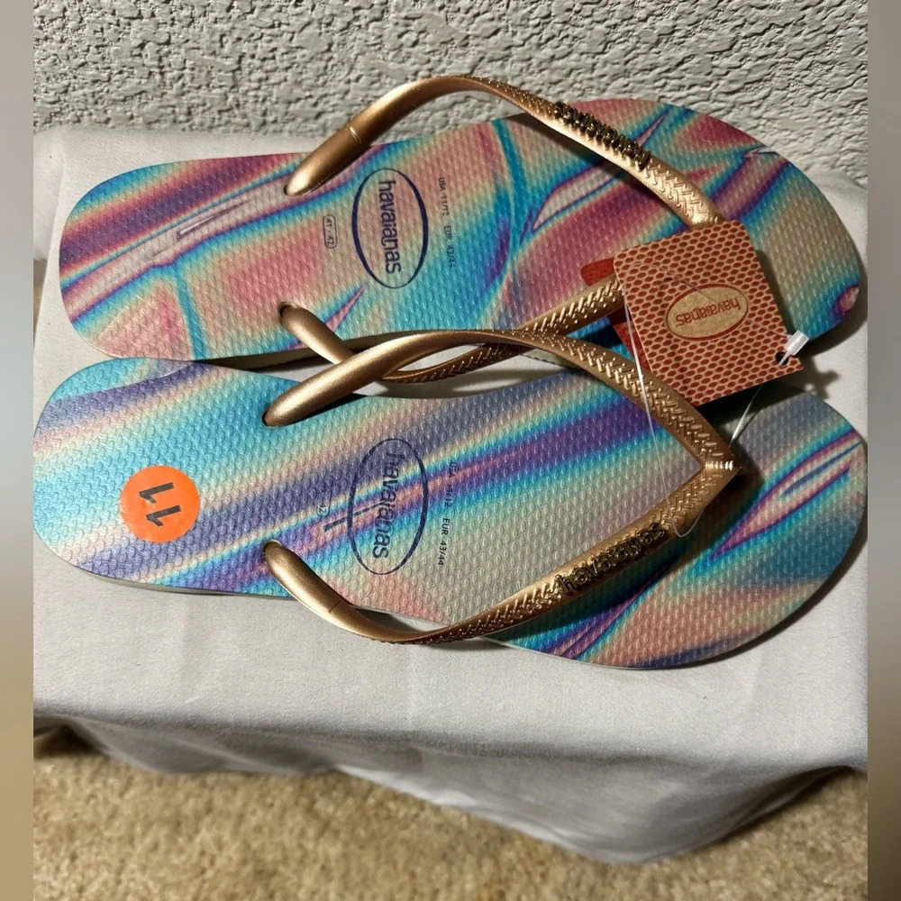 Havaianas Women's Slim Iridescent Flip-flop Sandals Ballet Rose 11/12 NWT - Picture 4 of 5